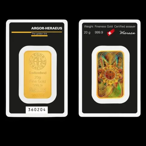 20 g Argor-Heraeus Kinebar® – Prémium Hologramos Aranylapka