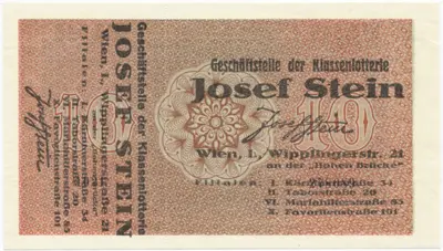 1/8 Los zu 6 und 24 Schilling 1938 (Lotterielos auf Donaustaat-Note)